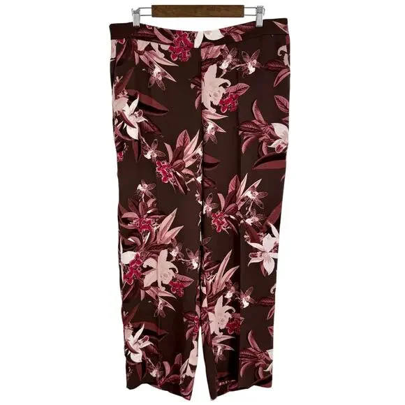 NEW NWT Chicos Sz Large/XL US 14P 2.5P Petite Wide Leg Pants Pink tROPICAL - Picture 1 of 8